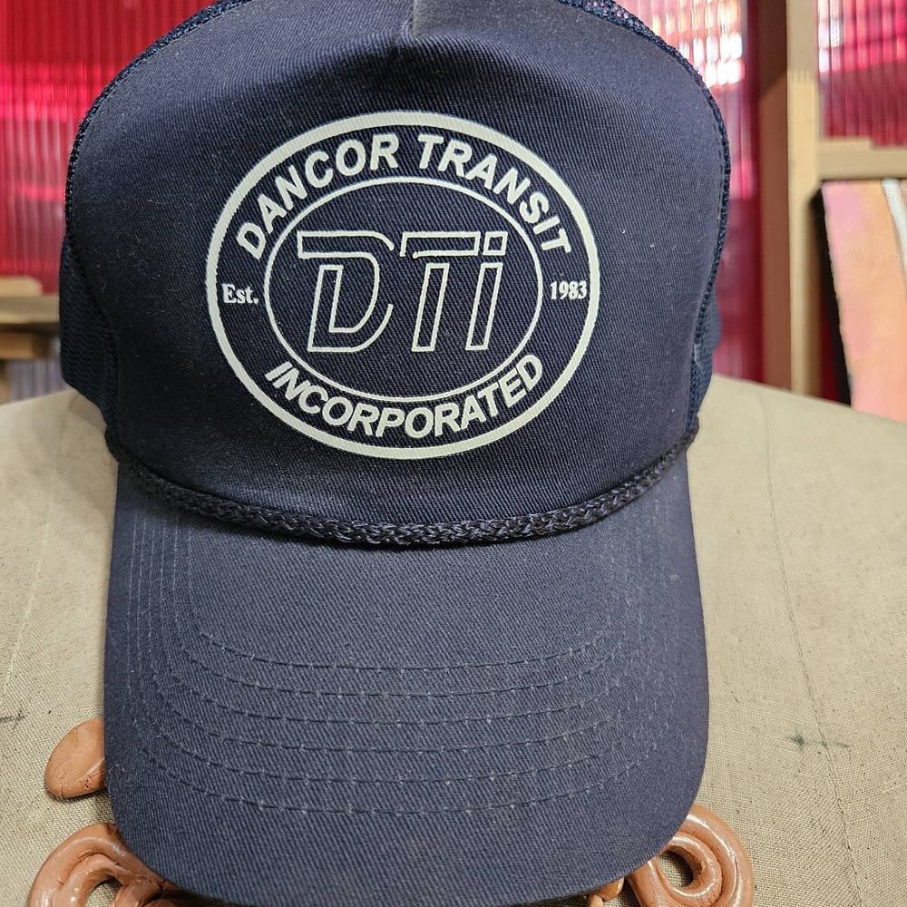 Vintage Navy DANCOR TRANSIT Trucker Cap TRUCKING snap back Hat 1980s RARE
